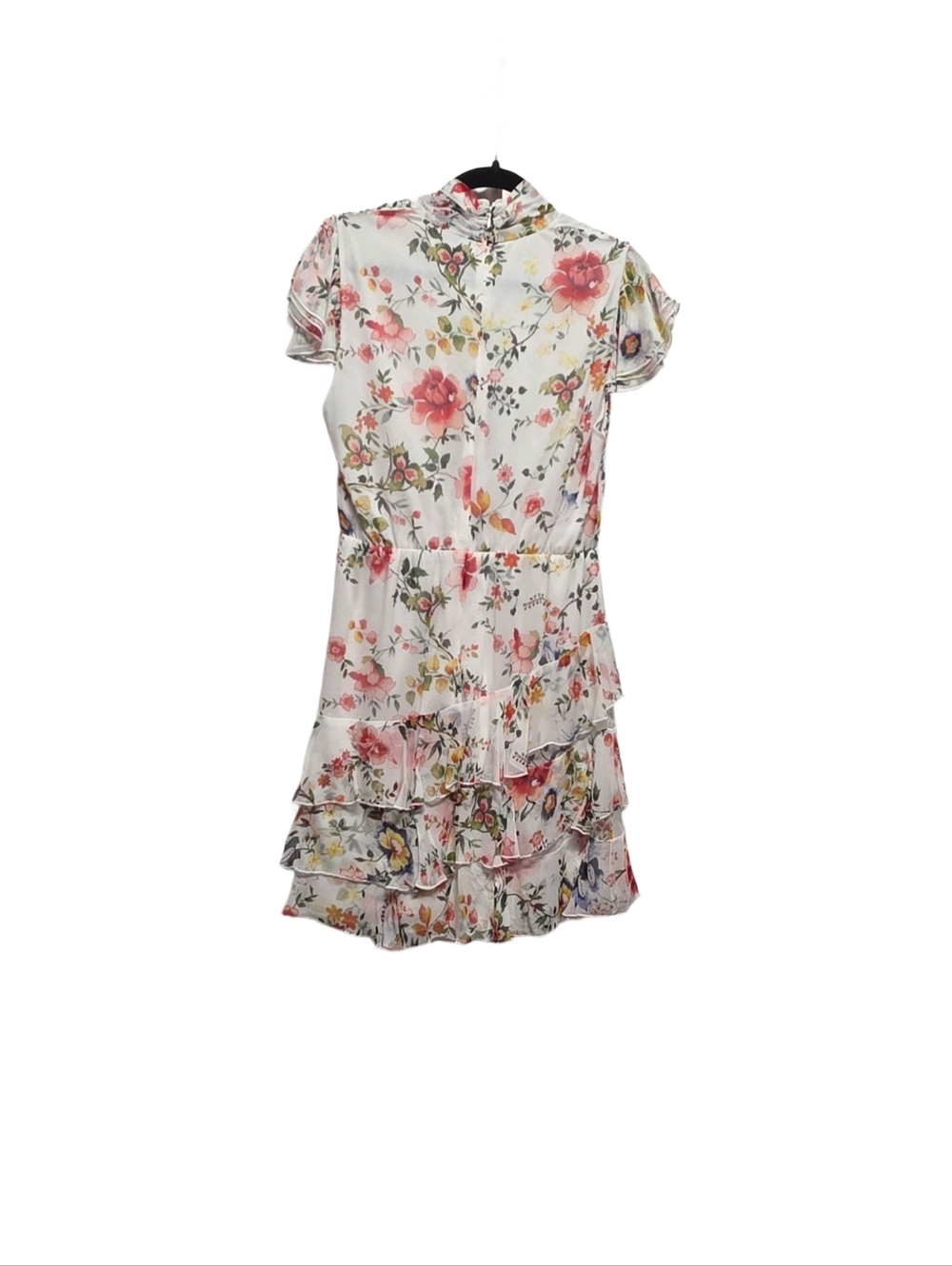 Alice + Olivia Lessie Floral Silk Tie Neck Tiered Ruffle Mini Dress Size 10 - Picture 2 of 5